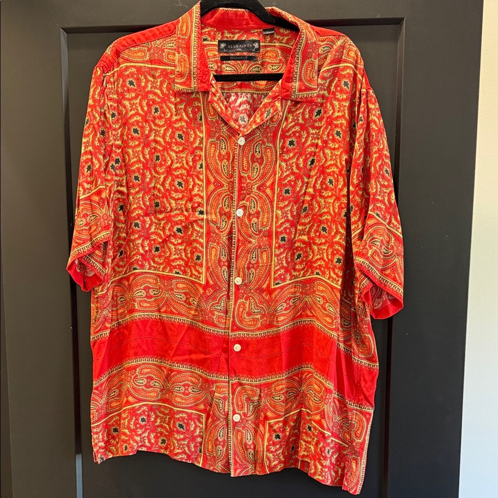 All Saints Red and Orange Patterned Casual Shirt